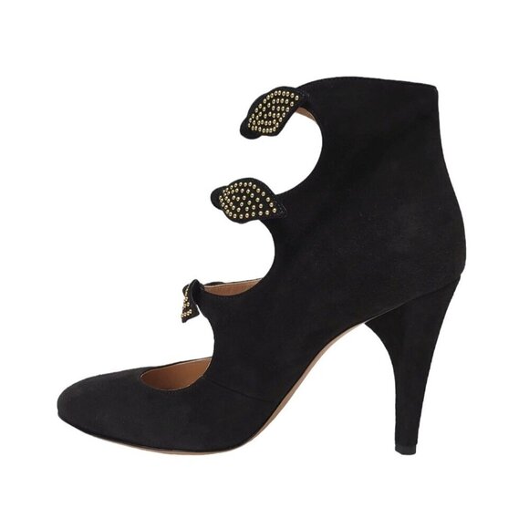 Chloé Mike Black Suede Studded Bow Cut-Out Heel Bootie - Picture 5 of 16